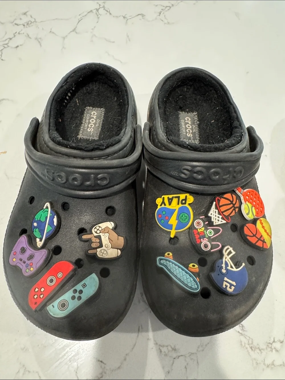 CROCS J1 Black Kids' Classic Clogs with Colorful Game & Sports Jibbitz